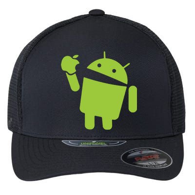 Android Eats Apple Funny Nerd Computer Flexfit Unipanel Trucker Cap