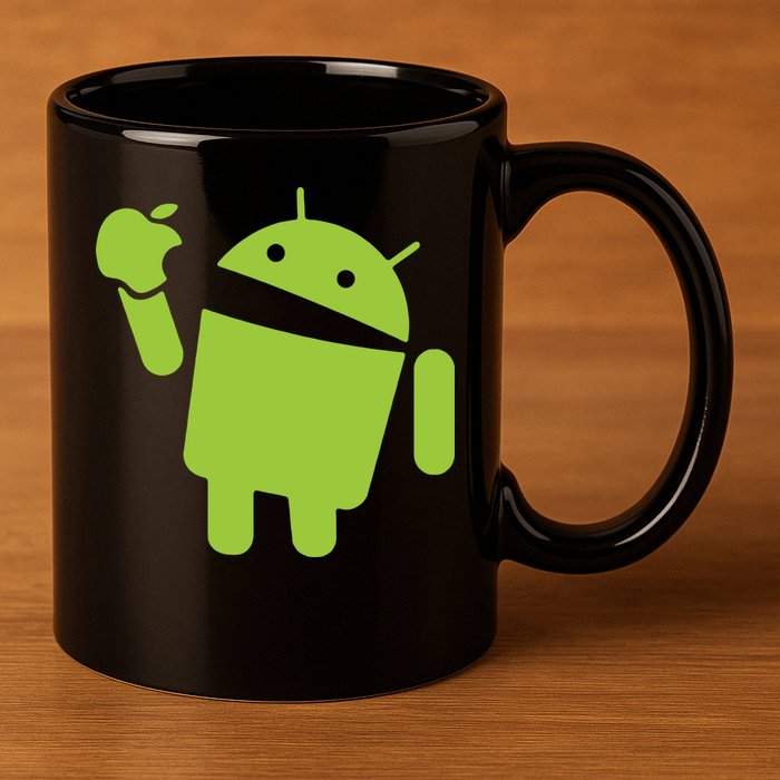 Android Eats Apple Funny Nerd Computer 11oz C Handle Ceramic Mug