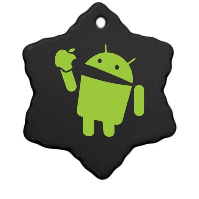 Android Eats Apple Funny Nerd Computer Ceramic Star Ornament