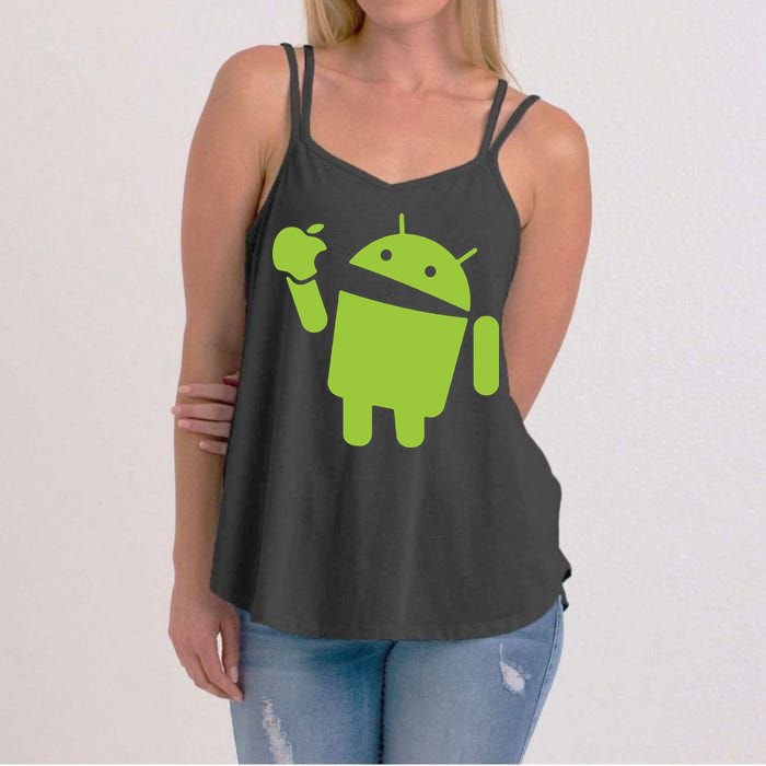 Android Eats Apple Funny Nerd Computer Women's Strappy Tank