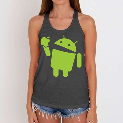 Android Eats Apple Funny Nerd Computer Women's Knotted Racerback Tank