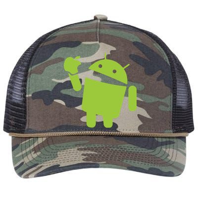 Android Eats Apple Funny Nerd Computer Retro Rope Trucker Hat Cap