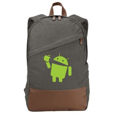 Android Eats Apple Funny Nerd Computer Cotton Canvas Backpack