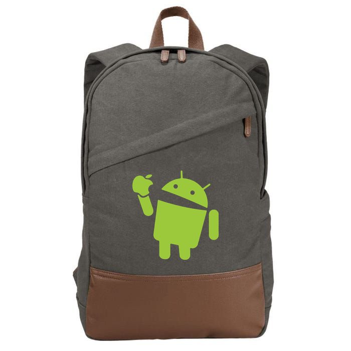 Android Eats Apple Funny Nerd Computer Cotton Canvas Backpack