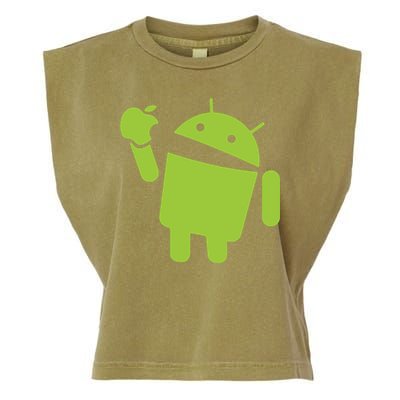 Android Eats Apple Funny Nerd Computer Garment-Dyed Women's Muscle Tee
