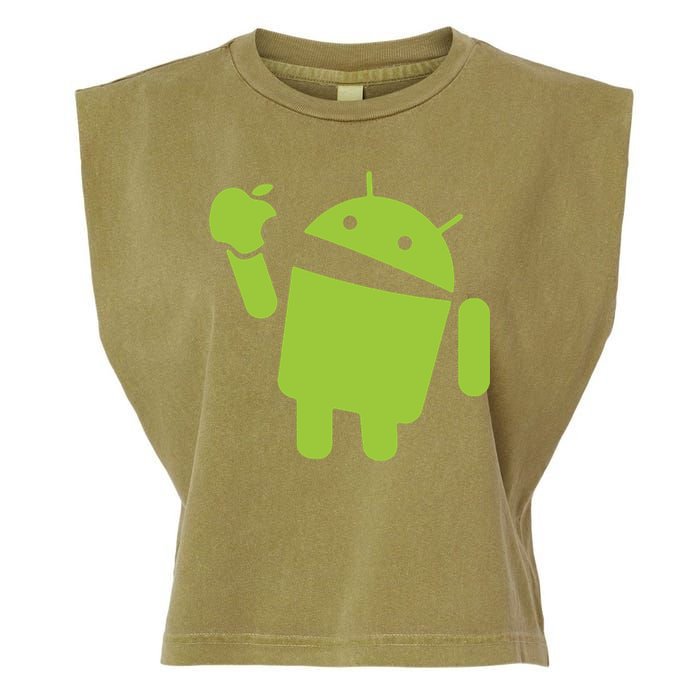 Android Eats Apple Funny Nerd Computer Garment-Dyed Women's Muscle Tee