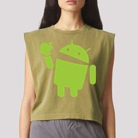 Android Eats Apple Funny Nerd Computer Garment-Dyed Women's Muscle Tee
