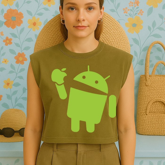 Android Eats Apple Funny Nerd Computer Garment-Dyed Women's Muscle Tee