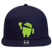 Android Eats Apple Funny Nerd Computer 7 Panel Mesh Trucker Snapback Hat