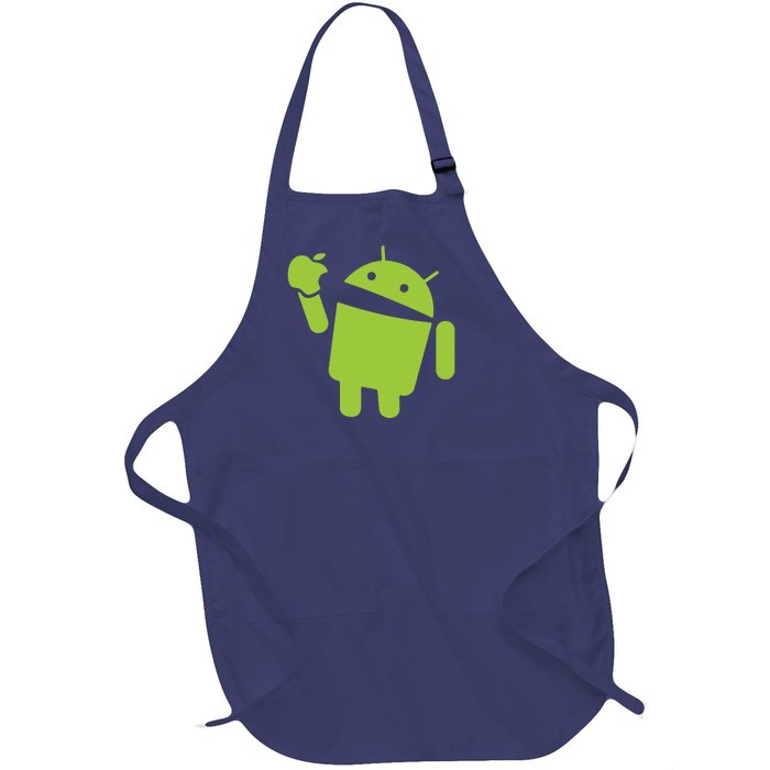 Android Eats Apple Funny Nerd Computer Full-Length Apron With Pockets