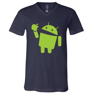 Android Eats Apple Funny Nerd Computer V-Neck T-Shirt