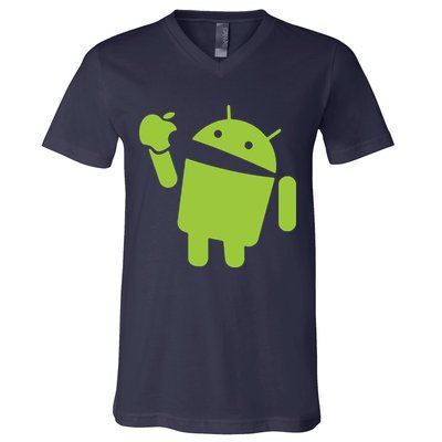 Android Eats Apple Funny Nerd Computer V-Neck T-Shirt