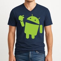Android Eats Apple Funny Nerd Computer V-Neck T-Shirt