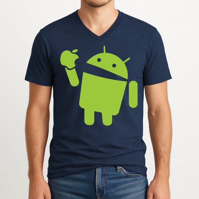 Android Eats Apple Funny Nerd Computer V-Neck T-Shirt