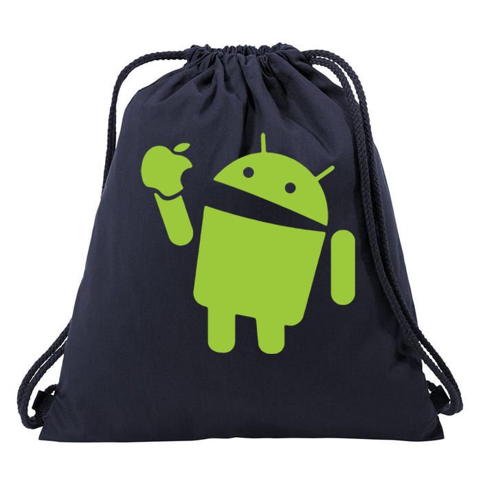 Android Eats Apple Funny Nerd Computer Drawstring Bag