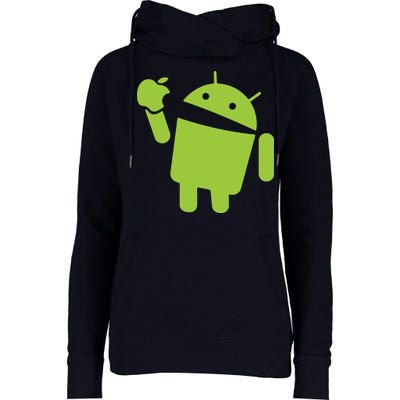 Android Eats Apple Funny Nerd Computer Womens Funnel Neck Pullover Hood