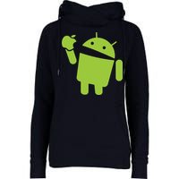 Android Eats Apple Funny Nerd Computer Womens Funnel Neck Pullover Hood
