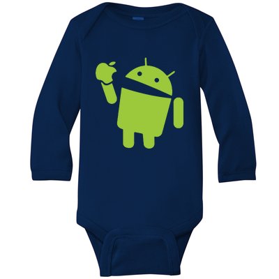 Android Eats Apple Funny Nerd Computer Baby Long Sleeve Bodysuit