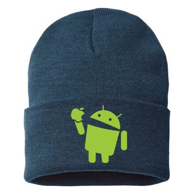 Android Eats Apple Funny Nerd Computer Sustainable Knit Beanie