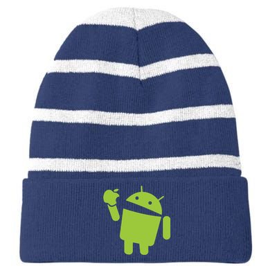 Android Eats Apple Funny Nerd Computer Striped Beanie with Solid Band