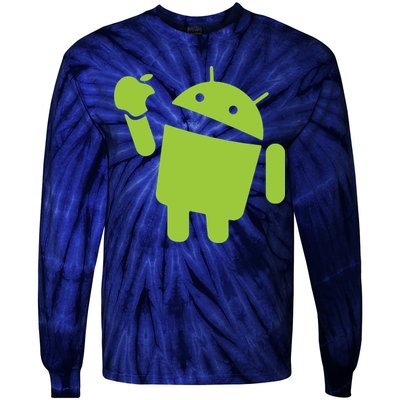 Android Eats Apple Funny Nerd Computer Tie-Dye Long Sleeve Shirt