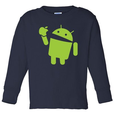 Android Eats Apple Funny Nerd Computer Toddler Long Sleeve Shirt