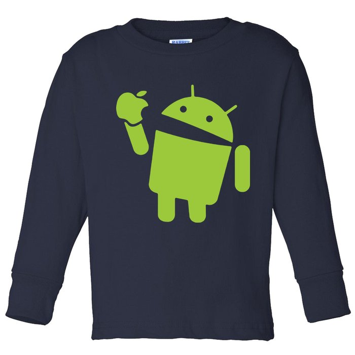 Android Eats Apple Funny Nerd Computer Toddler Long Sleeve Shirt