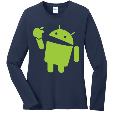 Android Eats Apple Funny Nerd Computer Ladies Long Sleeve Shirt
