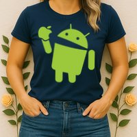 Android Eats Apple Funny Nerd Computer Womens T-Shirt