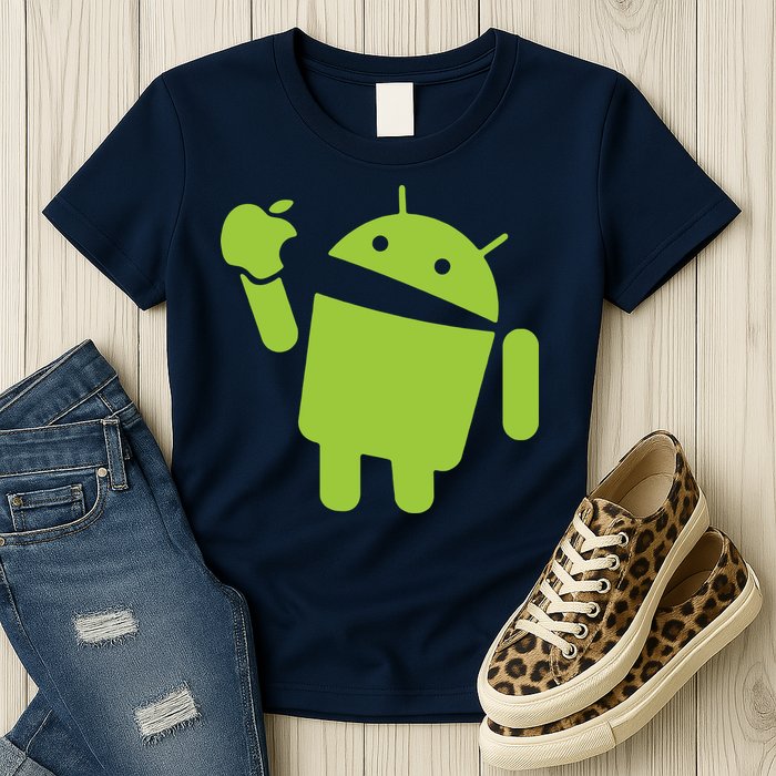Android Eats Apple Funny Nerd Computer Womens T-Shirt