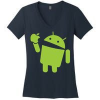 Android Eats Apple Funny Nerd Computer Women's V-Neck T-Shirt