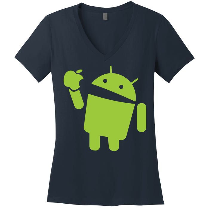 Android Eats Apple Funny Nerd Computer Women's V-Neck T-Shirt