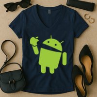 Android Eats Apple Funny Nerd Computer Women's V-Neck T-Shirt