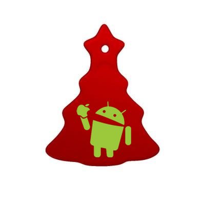 Android Eats Apple Funny Nerd Computer Ceramic Tree Ornament