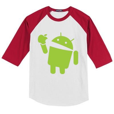 Android Eats Apple Funny Nerd Computer Kids Colorblock Raglan Jersey