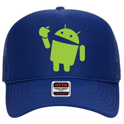 Android Eats Apple Funny Nerd Computer High Crown Mesh Back Trucker Hat