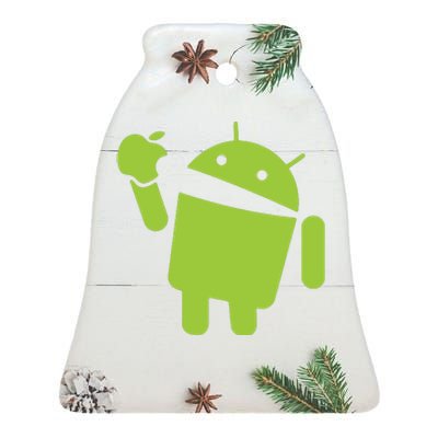 Android Eats Apple Funny Nerd Computer Ceramic Bell Ornament