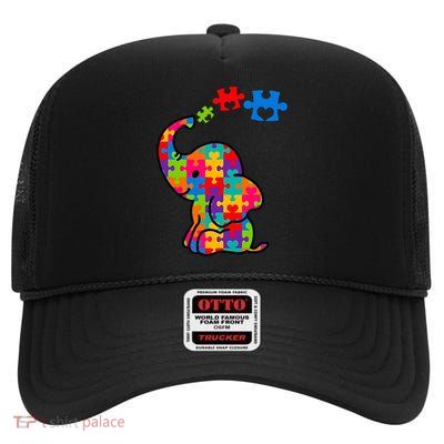 Autism Elephant High Crown Mesh Back Trucker Hat