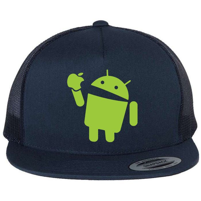 Android Eats Apple Funny Nerd Computer Flat Bill Trucker Hat