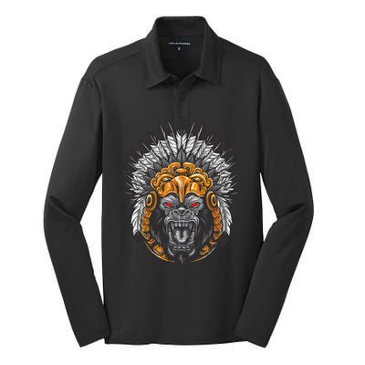 Ancient Ethnic Aztec Monkey Gorilla People Civilization Gift Silk Touch Performance Long Sleeve Polo