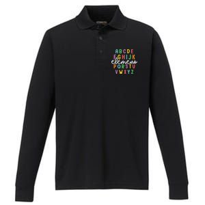 Abc Elemeno Alphabet Kindergarten Teachers Back To School Performance Long Sleeve Polo