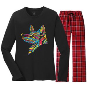 Ancient Ethnic Aztec Wolf Mask Symbol Civilization Gift Women's Long Sleeve Flannel Pajama Set 