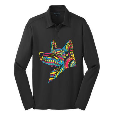 Ancient Ethnic Aztec Wolf Mask Symbol Civilization Gift Silk Touch Performance Long Sleeve Polo