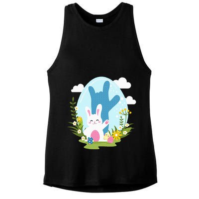 Asl Easter Bunny Reflection I Love You Hand Sign Language Ladies PosiCharge Tri-Blend Wicking Tank