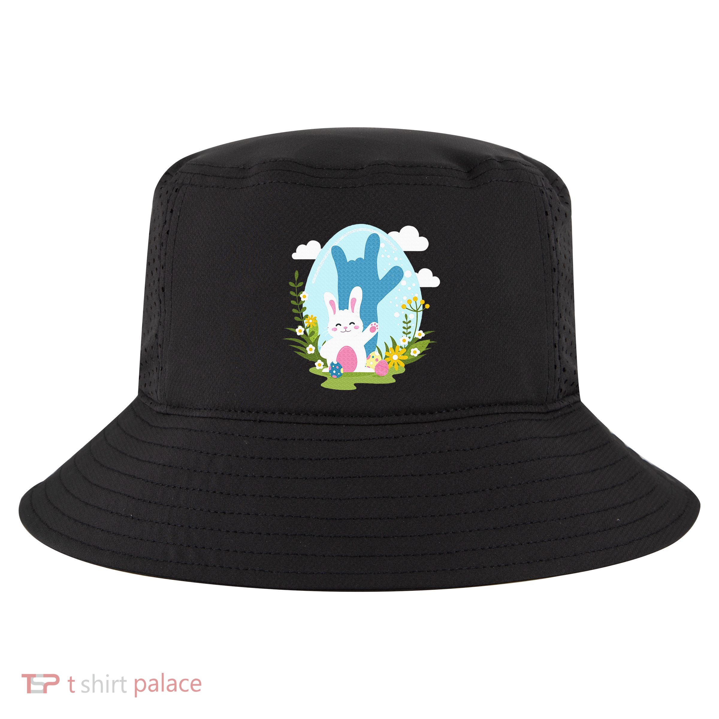 Asl Easter Bunny Reflection I Love You Hand Sign Language Cool Comfort Performance Bucket Hat