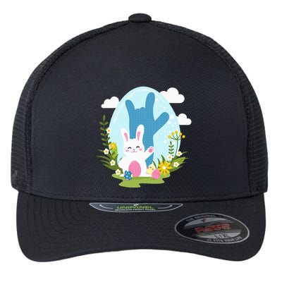 Asl Easter Bunny Reflection I Love You Hand Sign Language Flexfit Unipanel Trucker Cap