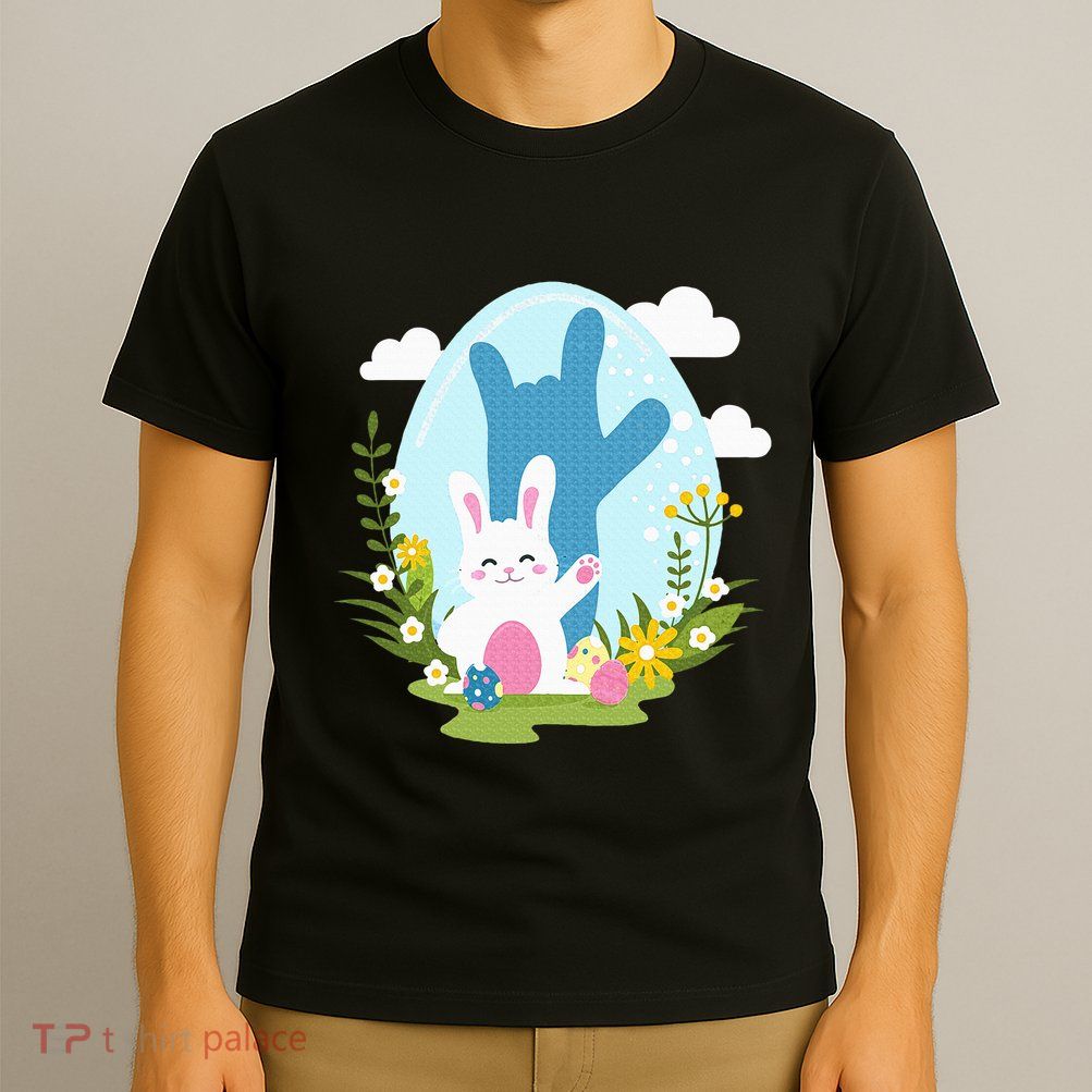 Asl Easter Bunny Reflection I Love You Hand Sign Language T-Shirt