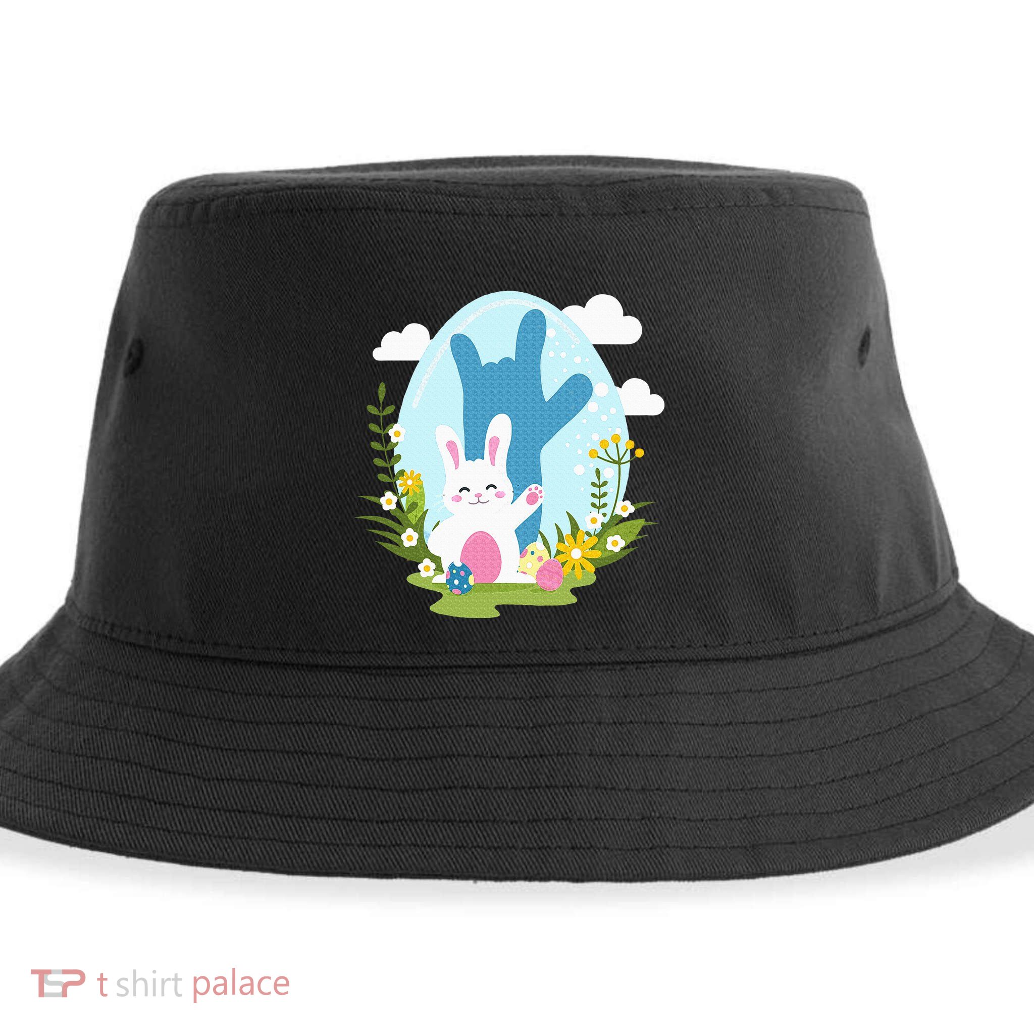 Asl Easter Bunny Reflection I Love You Hand Sign Language Sustainable Bucket Hat