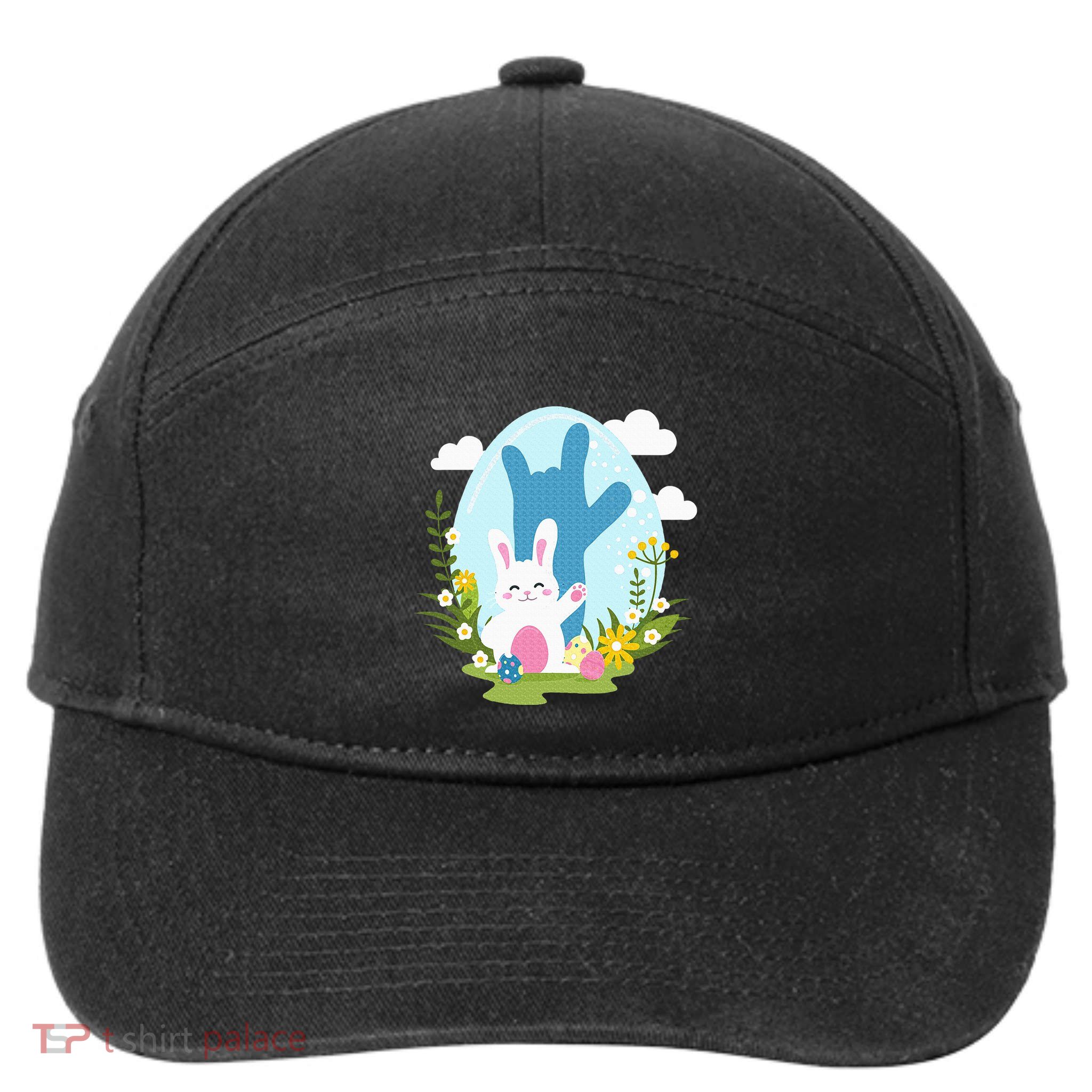 Asl Easter Bunny Reflection I Love You Hand Sign Language 7-Panel Snapback Hat