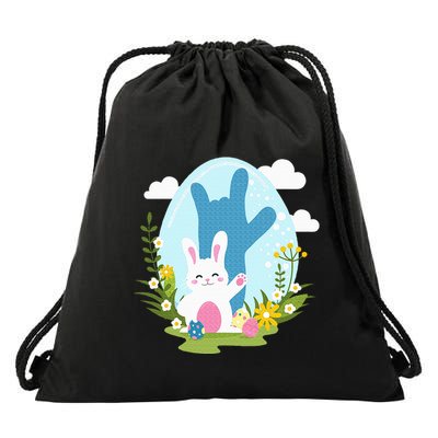 Asl Easter Bunny Reflection I Love You Hand Sign Language Drawstring Bag